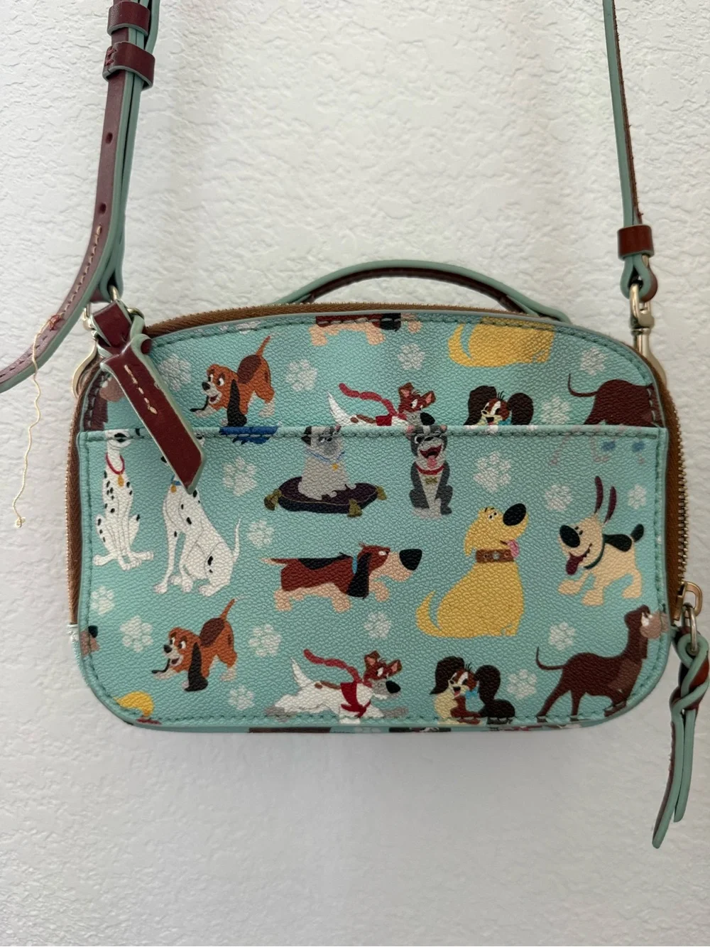 Dooney & Bourke Aqua Disney Dogs Crossbody with Brown Trim